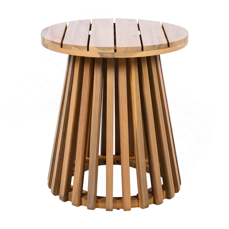 Outdoor Acacia Wood Patio Side Table, Round Coffee Table For Backyard, Lawn, Balcony, Light Teak