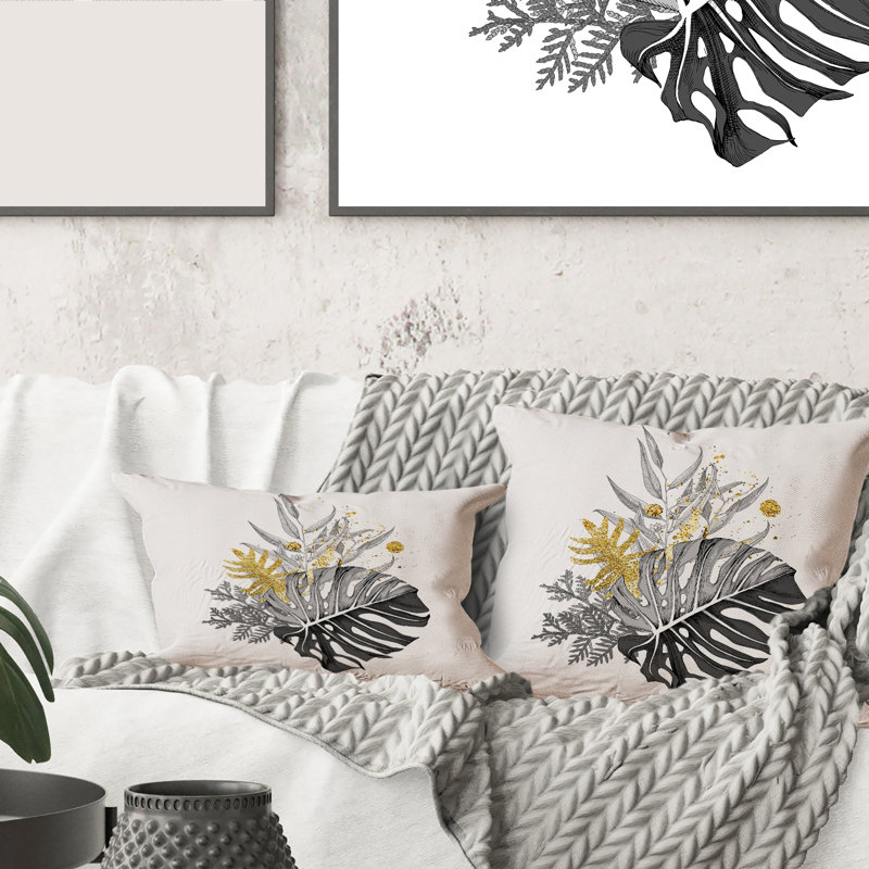 Housse et insert de coussin carré bouquet et feuilles tropicales, 18" x 18"