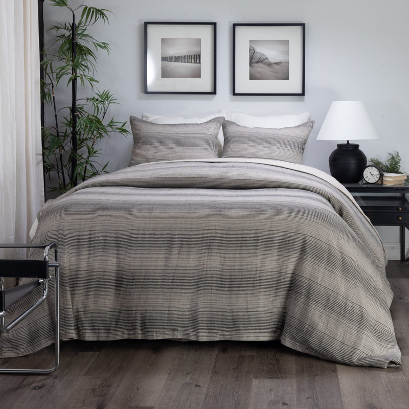 Ensemble de housse de couette en lin Hugh, Tanné, Housse de couette pour grand lit + 2 taies décora