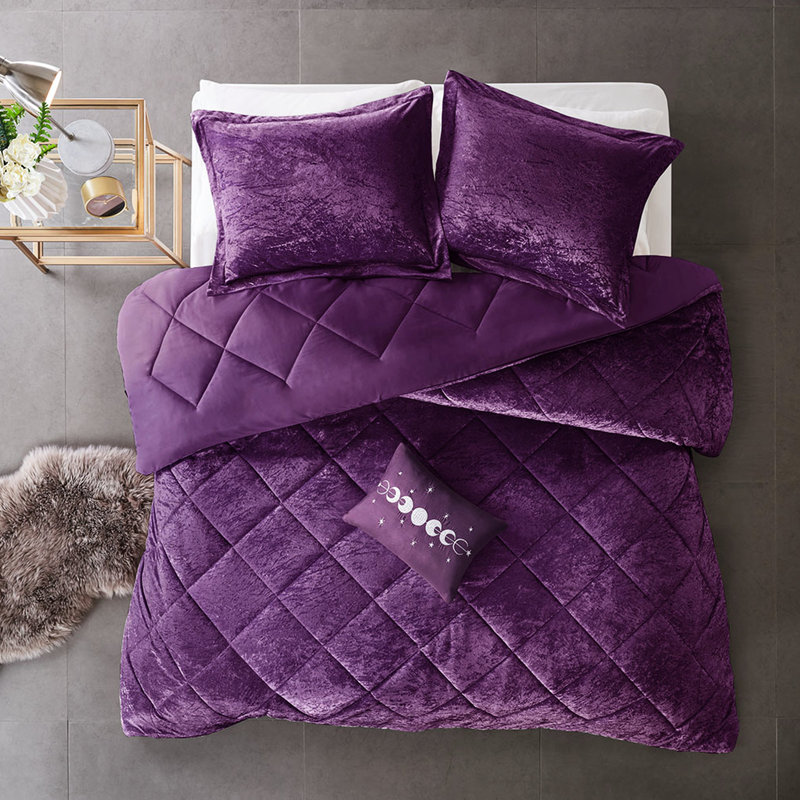Édredon en velours mauve pour lit double / grand lit, diamant, lavable à la machine et chaud, dessus, décoration, Mauve