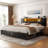 Kalder Bed Frame with LED Light and Charging Station, Metal Frame with Storage Headboard, Large Storage Space, No Spring Box Needed-1849033316-1849033317
