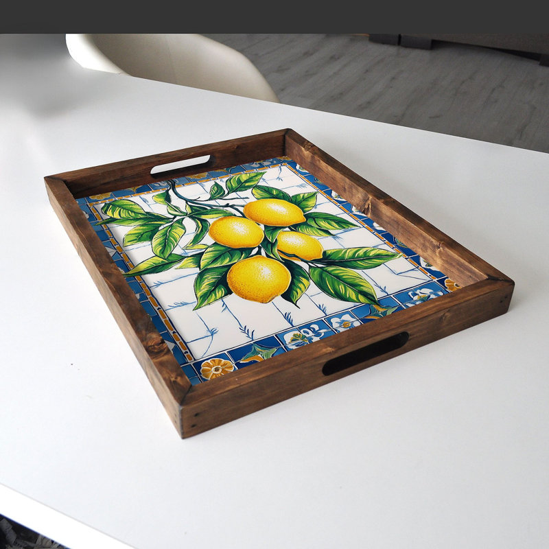 Plateau de service en bois massif de qualité supérieure, imprimé UV, 18,9 x 15,0 x 1,6 pouces | Fabrication 100% bois massif, base en panneau de fibres à densité moyenne de 0,2 pouce d'épaisseur | Idéal pour les réceptions, le déjeuner au lit et la décoration intérieure, conception durable et élégante