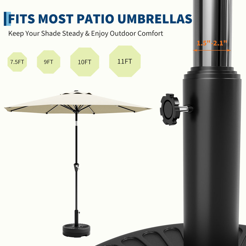 Support durable pour parasol en PEHD - Support de parasol d'extérieur robuste - Support résistant aux intempéries pour les meubles de jardin et de pelouse - PEHD noir à l'extrémité