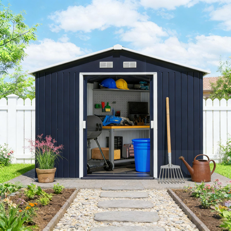 Metal Storage Shed With Vents And Double Sliding Doors