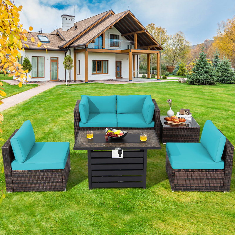 4 - Person Patio Conversation Set with Cushions, Turquoise 