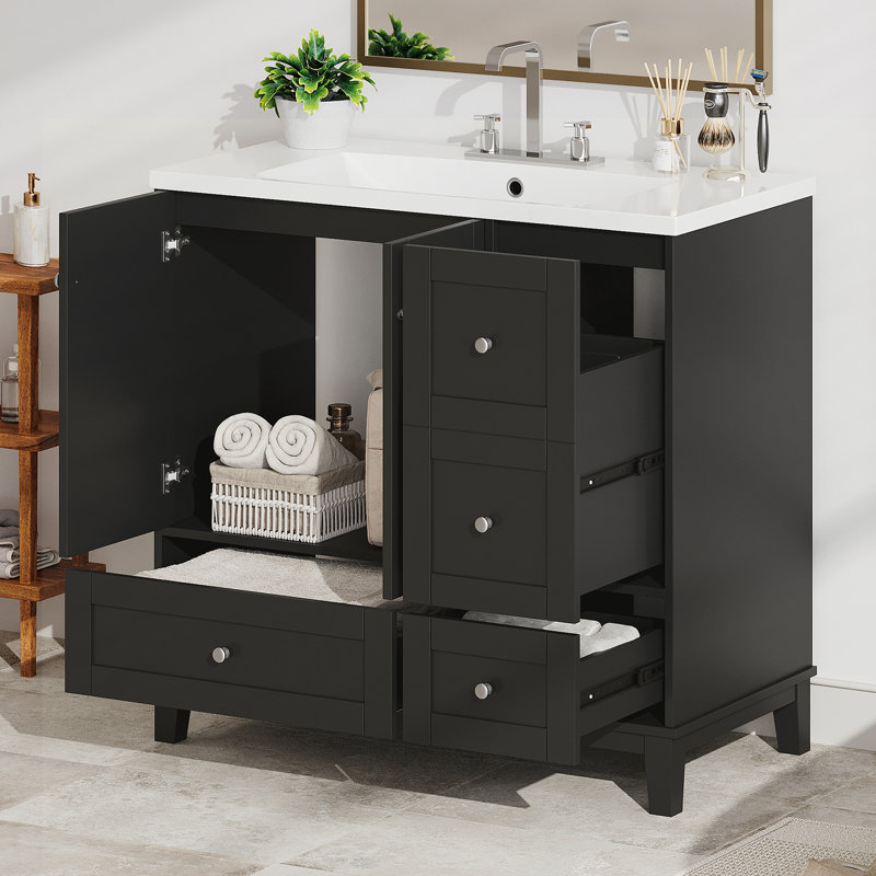 Meuble-lavabo de salle de bain avec lavabo, Noir