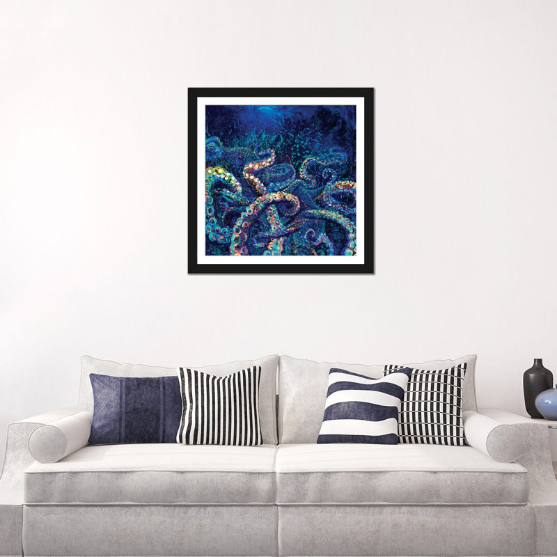 Céphalopode par Iris Scott - reproduction d'art sur toile tendue, H 24 po x l 24 po x P 1 po, Papier d'art encadré noir