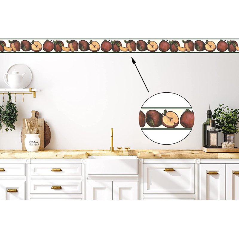 Bordure de papier peint L 15 pi x l 3,5 po Raylynn Apples Leaves