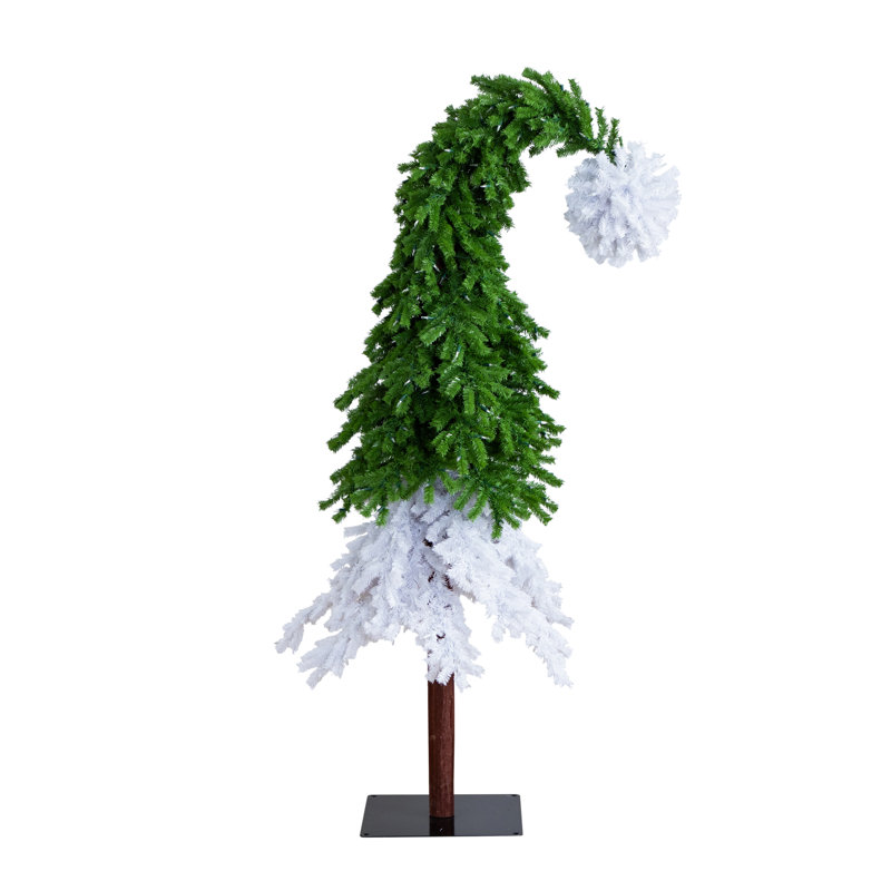7ft Green and White Santa's Hat Christmas Tree with Warm LED Lights