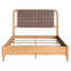 Grand lit en similicuir tissé avec structure en bois massif et finition érable caramel, aucun sommier tapissier requis