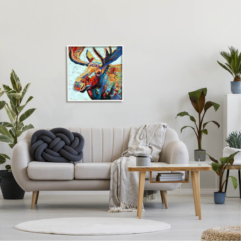 «Moose Portrait», art de la giclée moderne par Jen Seeley, H 24 po x l 24 po x P 1,5 po, Giclée encadrée blanc bord de mer