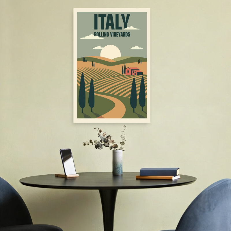 «Italian Rolling Vineyard Serene Tranquil Vintage Cypress Landscape Nature», art mural, 24" H x 16" W