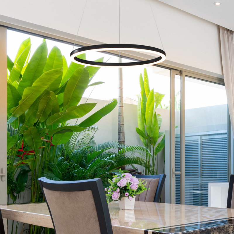 Tania 24-in Integrated LED Pendant Light Height Adjustable ETL Certified Circular Ring Chandelier