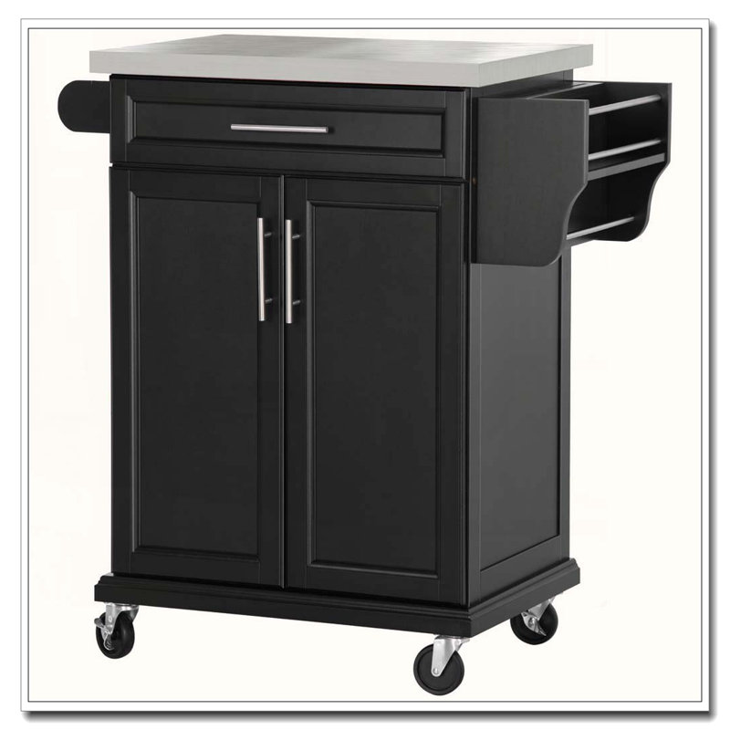 29.9" Kitchen Island with Stainless Steel Top, Black