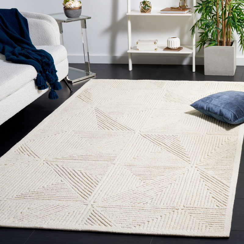 Lisabet Textural Hand Tufted Wool/Cotton Geometric Rug in Ivory, Rectangle 4' x 6'