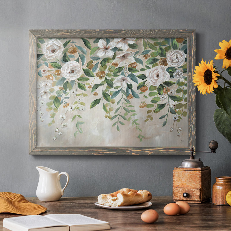Cascade de fleurs encadrées sur toile, H 18 po x l 26 po x P 1,5 po, Gris