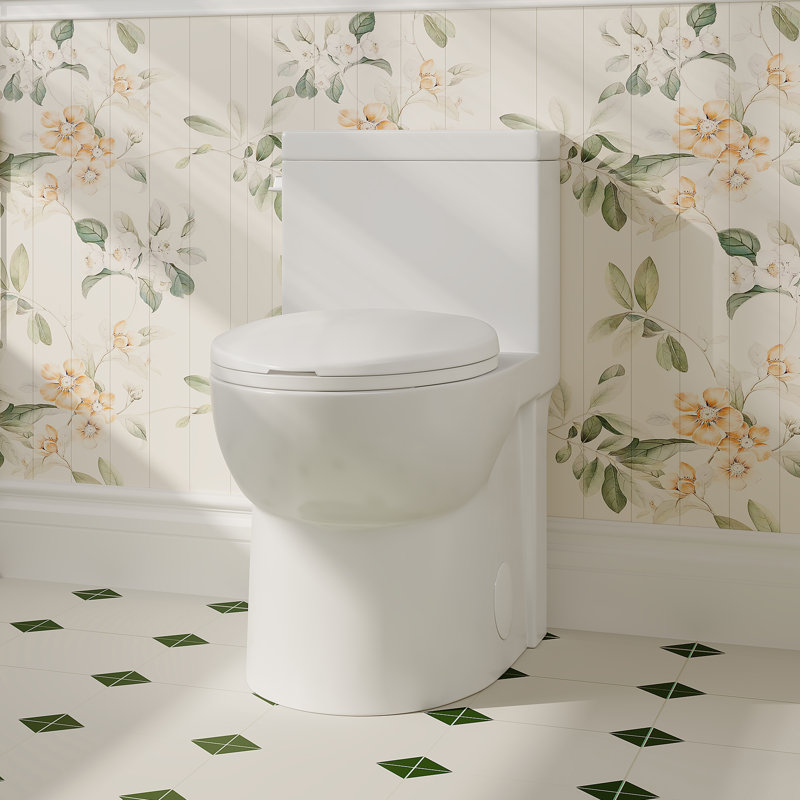 Oakshire Elongated One-Piece Toilet w/ Glazed Surface, 17.3" Comfortable Height, 1.28 GPF WaterSense Tornado Flush MaP 1000g, 12-inch Rough-in