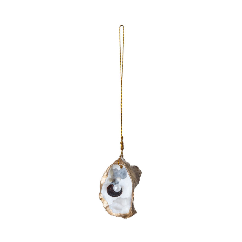 Oyster Shell Ornament With Faux Pearl And Gold Edge