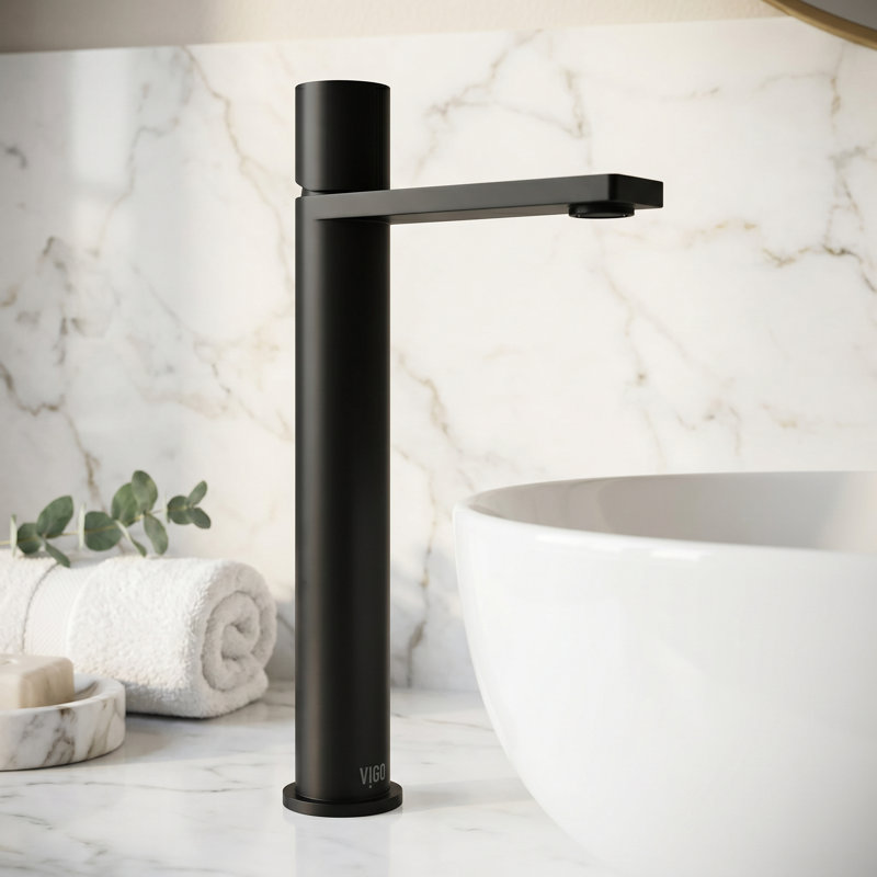 Robinet de lavabo vasque à poignée simple H 12 po Gotham, Noir mat