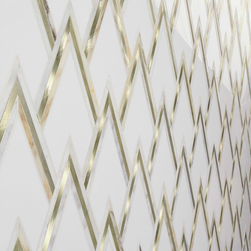 VZAG By Vanessa Deleon 13.20" x 16.92" Marble Mosaic Tile, White/Gold