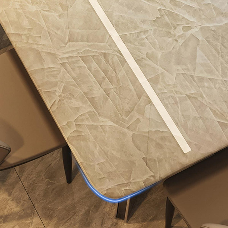 Table à manger rectangulaire en marbre argenté, bois manufacturé et acier inoxydable, H 29,53 po x L 70,87 po x l 35,43 po