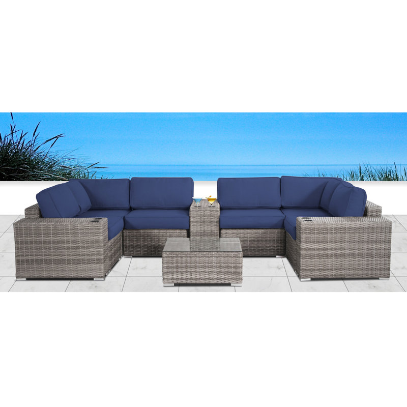 Citlali Wicker Fully Assembled 4 - Person Seating Group with Cushions, Sunbrella Navy Blue