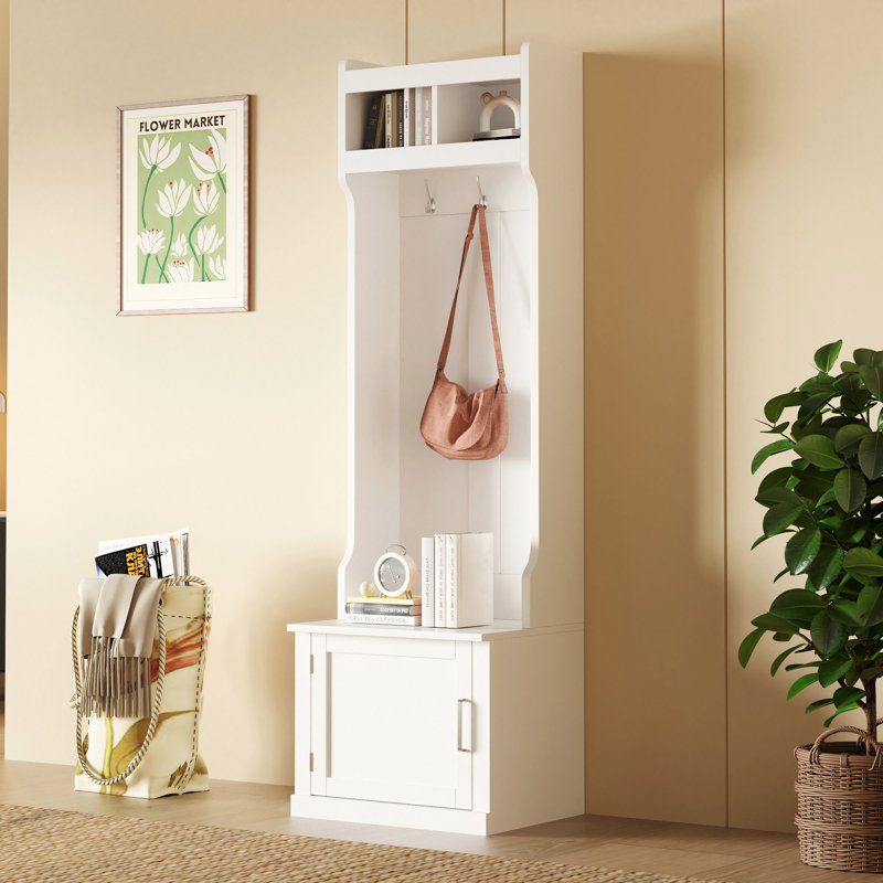 Glenford Multi-functional Storage Bench with Coat Rack, Elegant Foyer Cabinet for Hallway, Living room, White