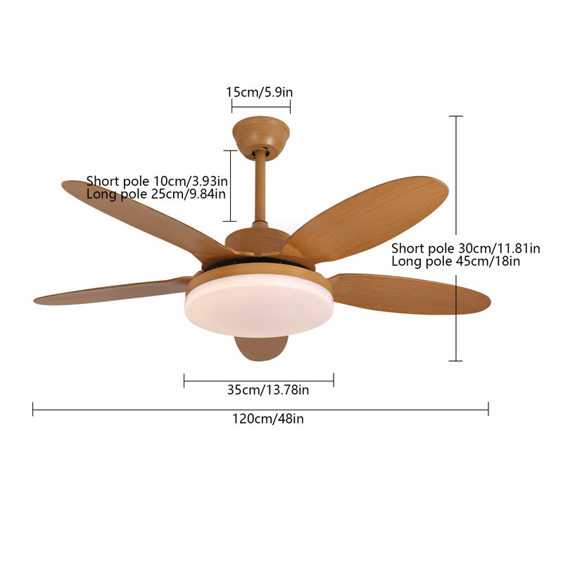 48-Inch Wood Color Ceiling Fan with Light & Remote