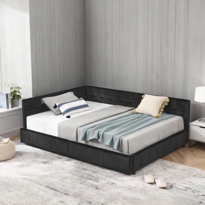 Full Size Storage Upholstered Tufted Bed Frame, Full , Black