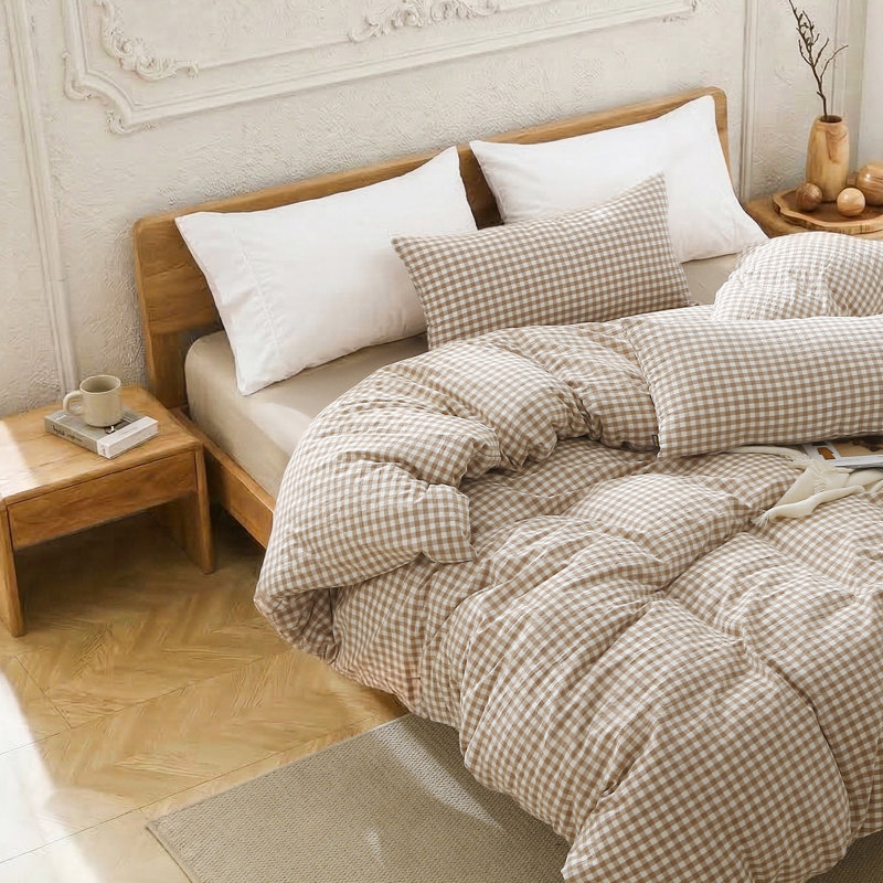 Housse de couette en coton Classic Stripe - douce, respirante, légère et douce pour la chambre à coucher, Beige