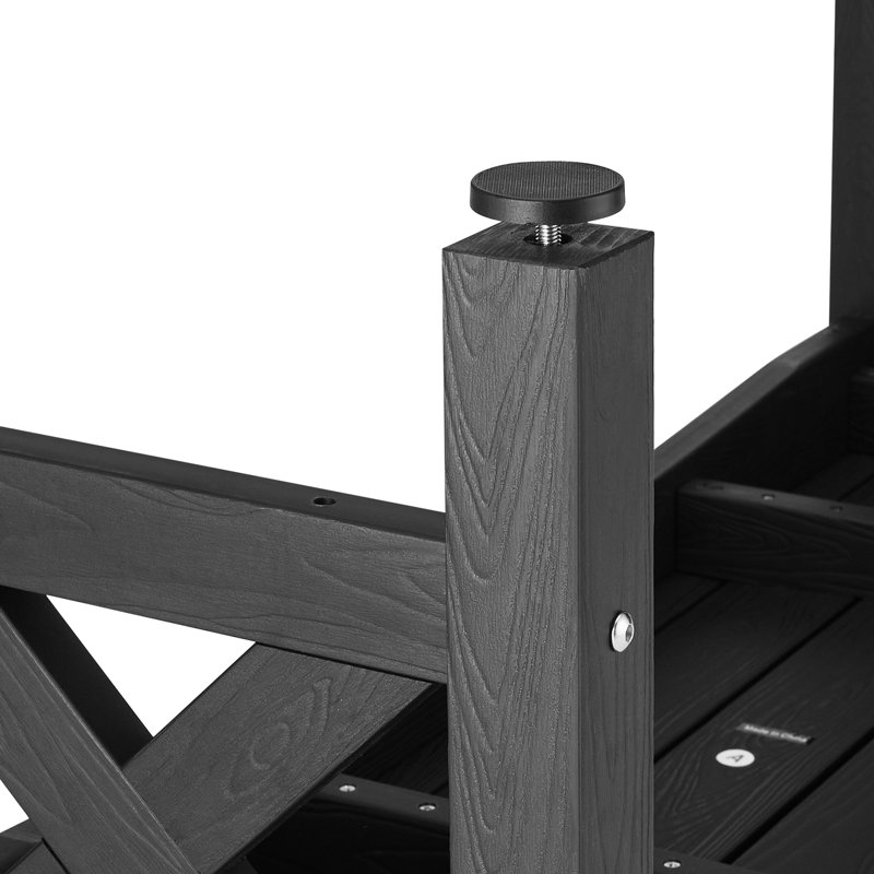 44.5 Inch Outdoor Patio Bench In Black Plastic With Comfortable Seating And Wood - Look Finish 600 Lbs Made Of Cross Leg Design Curved Seats For