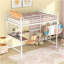 Lit mezzanine double en métal avec bureau et grille en métal, blanc