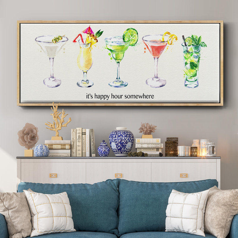 Happy Hour cocktails - toile encadrée, H 20 po x l 50 po