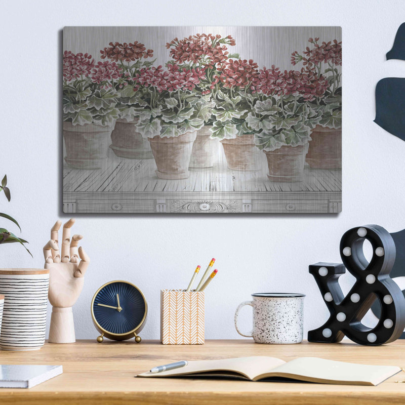 «Red Pots Geranium Mix III» par Cindy Jacobs, Red Barrel Studio®, art mural en métal, H 12 po x l 16 po