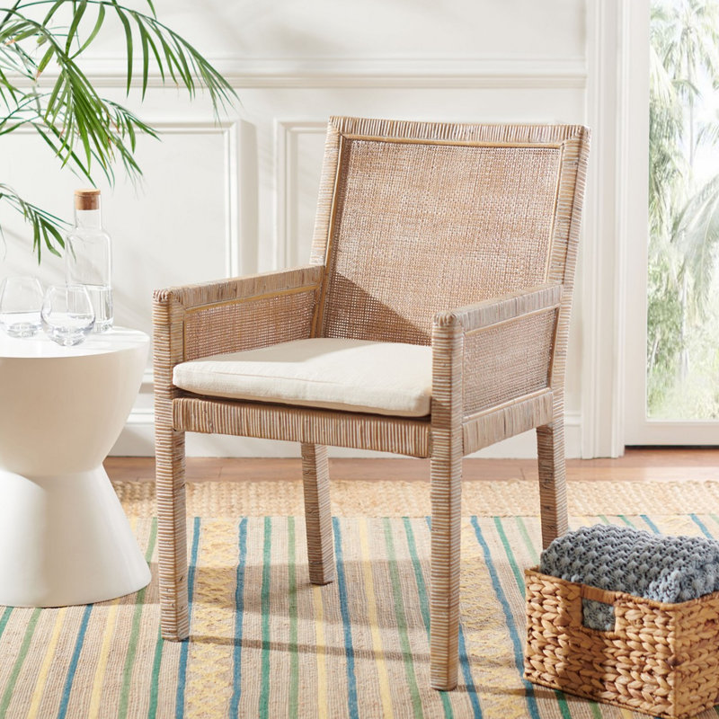 Chaise avec accoudoirs rembourrée Modern Modern Millican, Gris blanc délavé