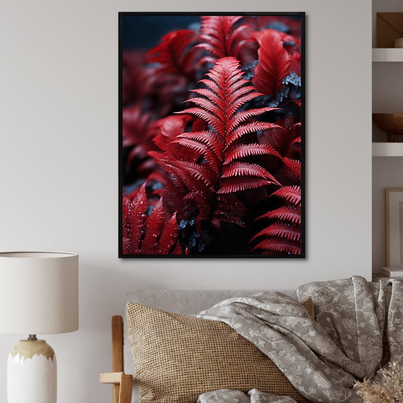 Horfield Pink Ferns Crimson Solitude sur toile, H 32 po x l 16 po x P 1 po, Cadre flottant noir