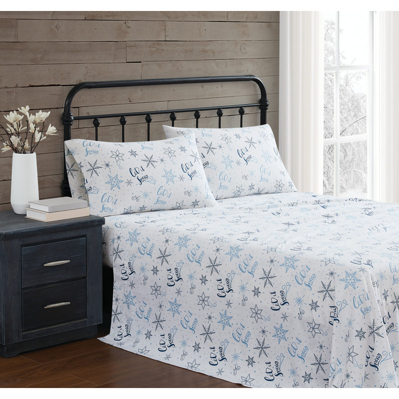 Ensemble de draps pour chambre d'invités 100% coton Let It Snow, Ensemble de draps pour lit double avec 2 taies d'o