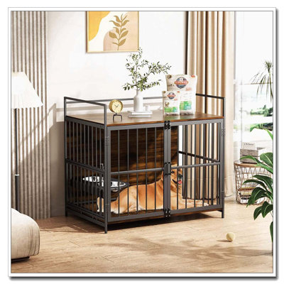 Caisse pour chien robuste de style meuble avec mangeoire intégrée