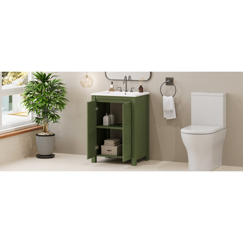 Vintage Ceramic Bathroom Vanity Solid Wood Transitional Design For Compact Spaces