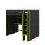 Lit mezzanine en bois pleine grandeur avec bureau, garde-robe ouverte, compartiments de rangement et lumières RVB-379587287