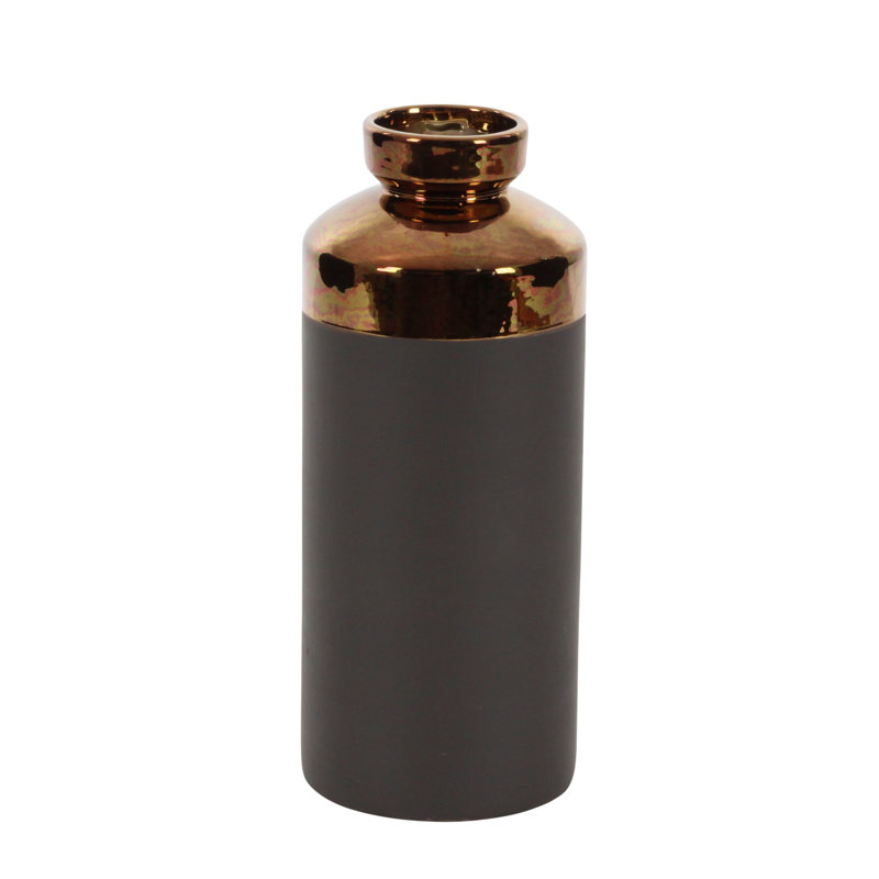 Ceramic Decorative Vase with Copper Like Tops Set, Brown