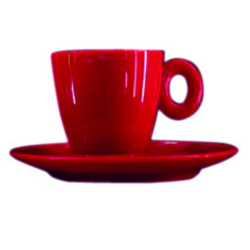 Polycarbonate Espresso Cup with Saucer - 6 Pieces - Clear, Red