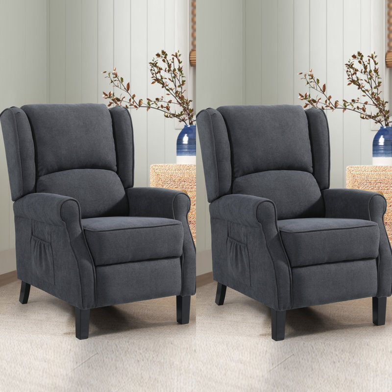 Fauteuil inclinable manuel en bois massif avec chauffage, Toile grise