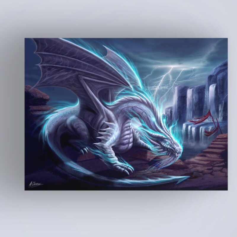White Lightning Dragon On Canvas by Anthony Christou