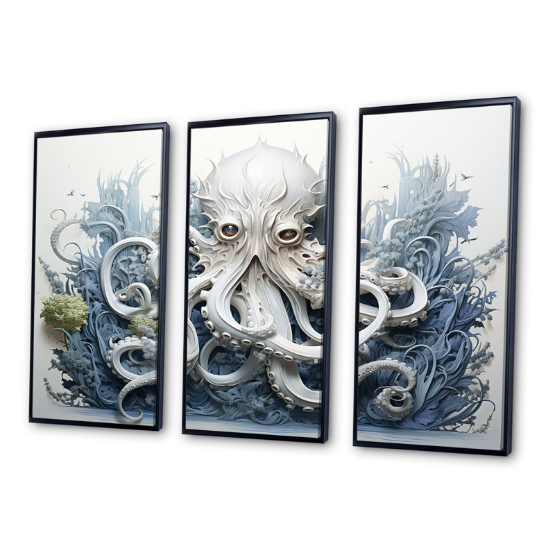 «Marine Life Octopus Magic Animals - Marine Art», ensemble d'art sur toile, H 28 po x l 36 po, Cadre flottant noir