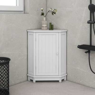Armoire de salle de bain d'angle triangulaire avec tablettes réglables