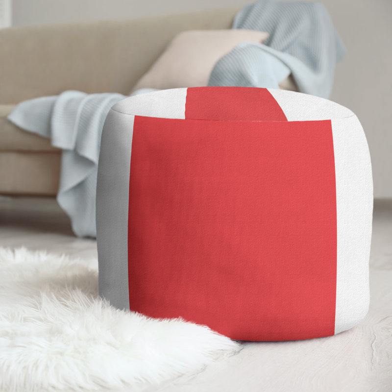 Repose-pieds cubique rond à rayures 20,5", Blanc / rouge clair / blanc