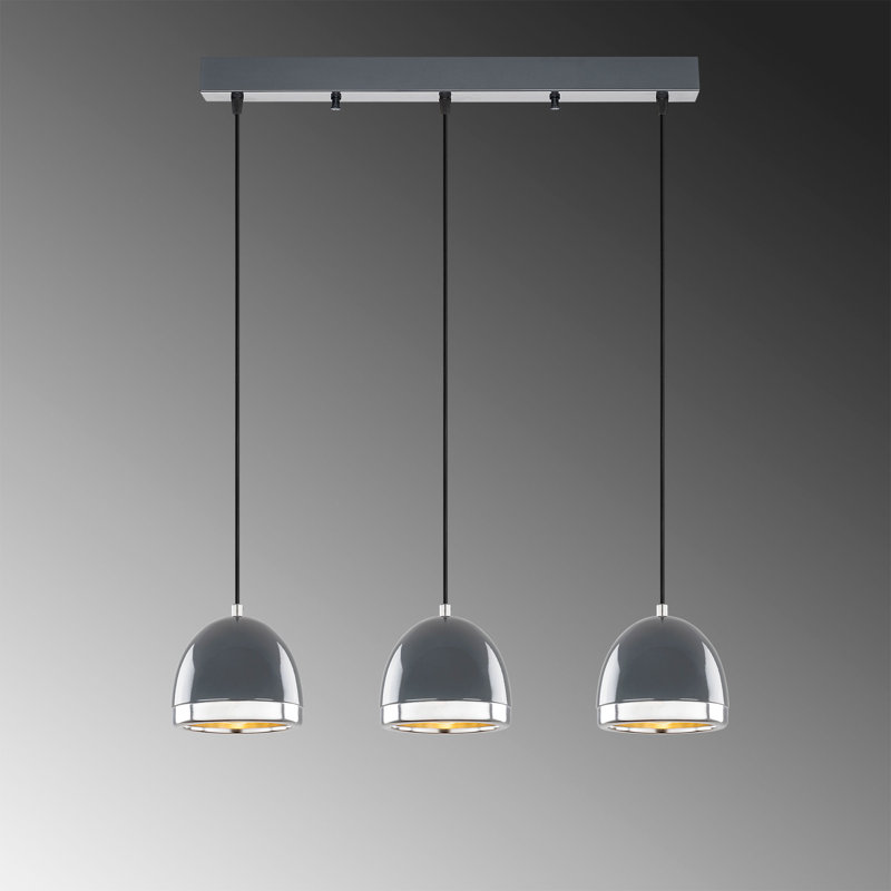 Luminaire suspendu en forme de dôme à 3 lumières pour îlot de cuisine, Anthracite