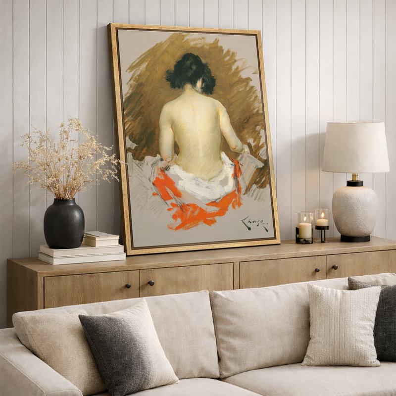 Impressionniste, impression de femme nue, H 36 po x l 24 po x 1,5 po, Natural Floater Frame
