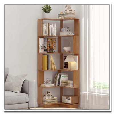 6 Tier Freestanding L-Shaped Corner Bookshelf For Living Room